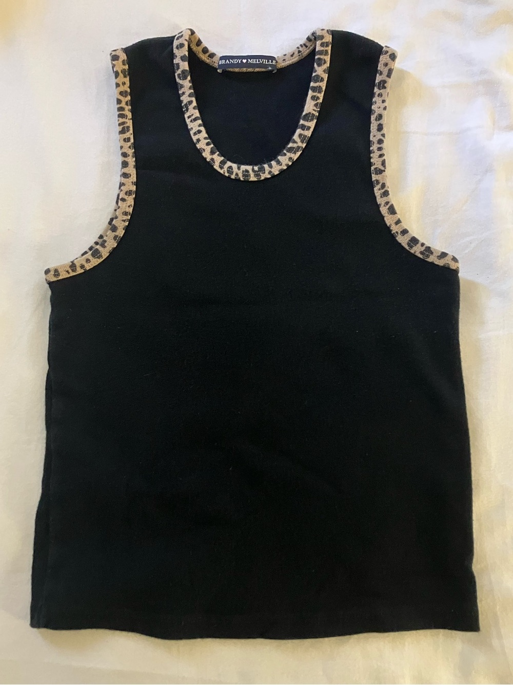 Brandy Melville Grunge Black Tank with Leopard Trim Accent